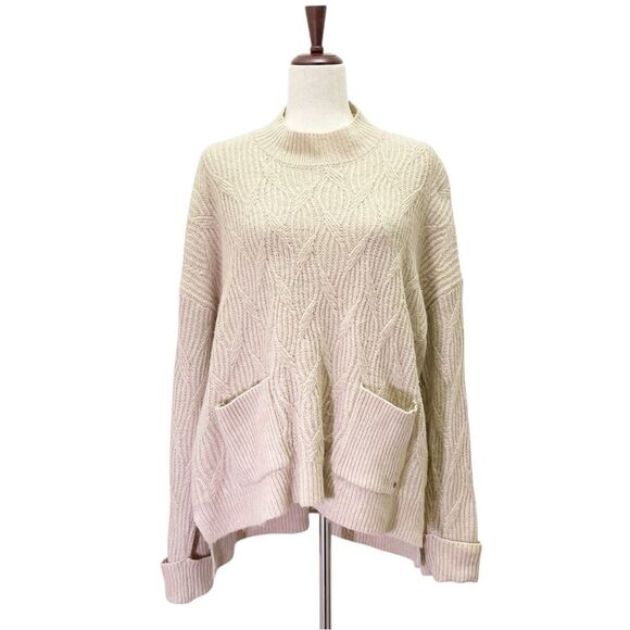 Fat Face Heidi Jumper Oatmeal Mockneck Cable Knit Patch Pocket Sweater Size 12 - Picture 1 of 12